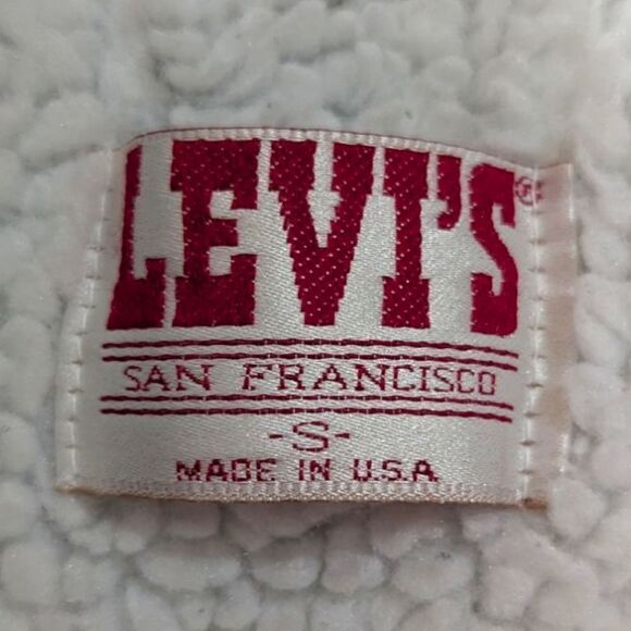Vintage 1980's LEVI'S USA Mens Small Acid Wash Blue Denim Trucker Sherpa Jacket - Picture 6 of 8